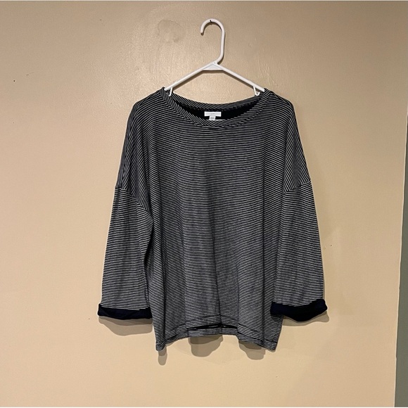 J. Jill Tunic Top Stretch Navy Ivory Striped Nautical 3/4 Sleeves Cotton 2x READ - Picture 1 of 8